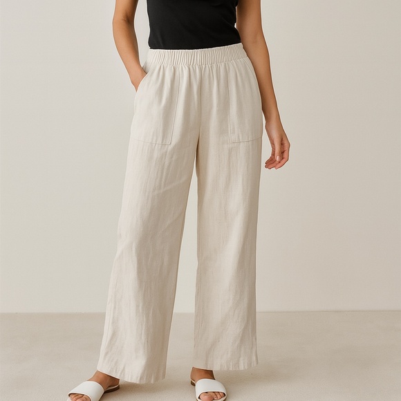 White Linen Rayon Pants - Picture 1 of 6
